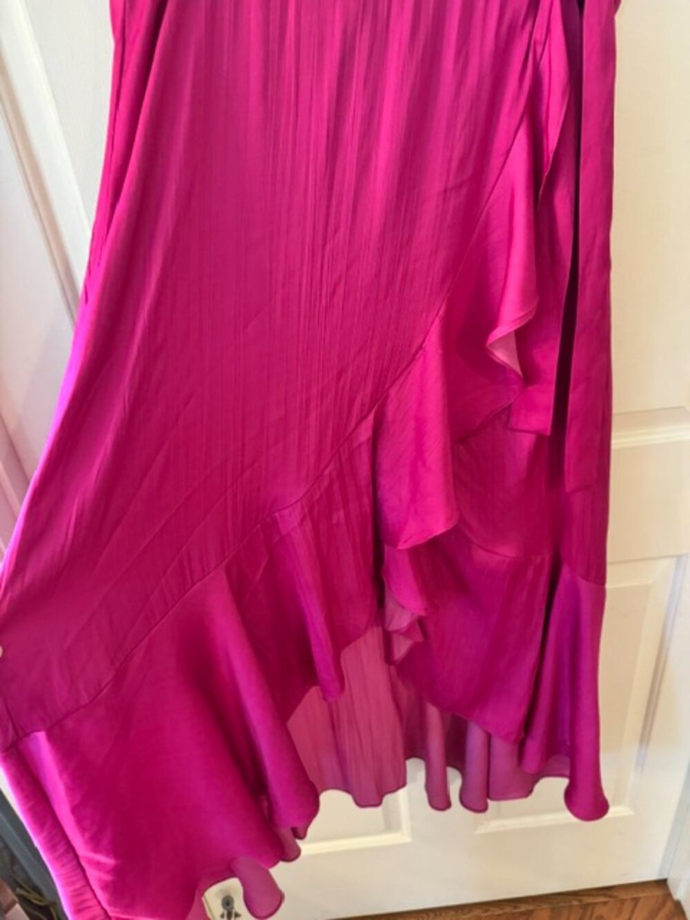 Anthropologie Maeve Ruffled True Wrap Silky Flowy Maxi Skirt Fuchsia XL - Picture 3 of 7